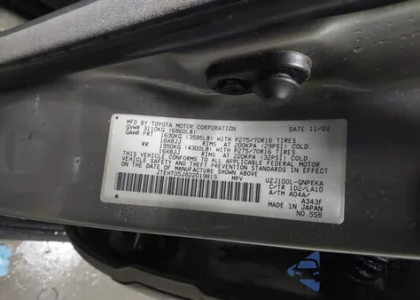 2002 Toyota Land Cruiser из США, поврежденный, VIN JTEHT05J822019815